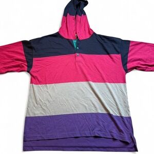 Vintage 80s fluid colorblock short sleeve hooded‎ tshirt size large